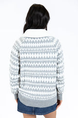 Made For Me Grey Fleece Collar Fair Isle Quarter Zip Sweater  FINAL SALE