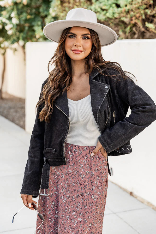 Dreaming of You Black Acid Wash Corduroy Moto Jacket FINAL SALE