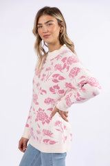 Feeling Like Love Ivory and Pink Floral Crew Neck Sweater SALE