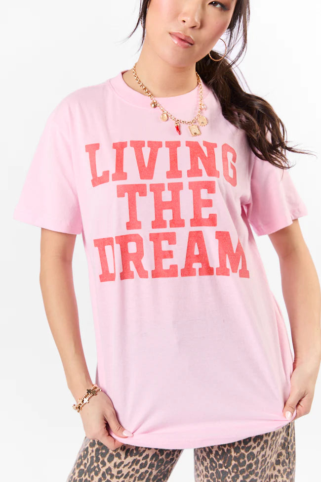 Living The Dream Light Pink Oversized Graphic Tee