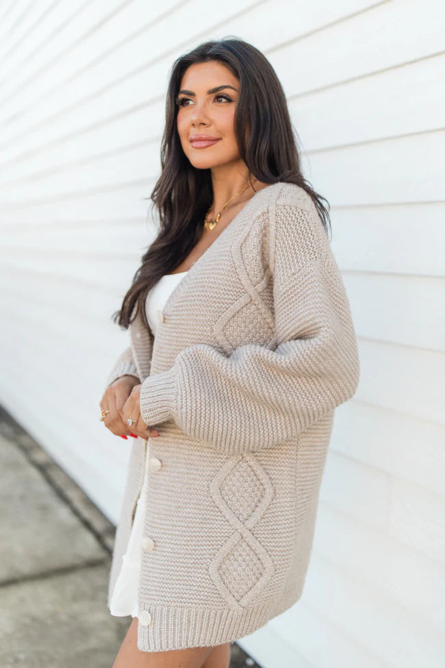 On My Mind Beige Cable Knit Cardigan