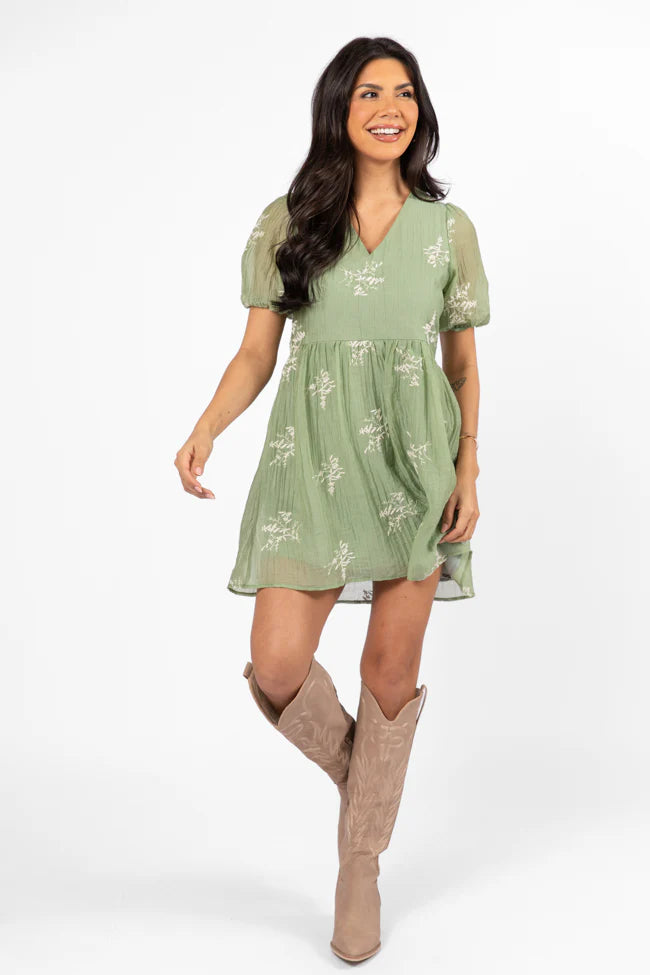 Figured It Out Sage Stitched Detail Mini Dress