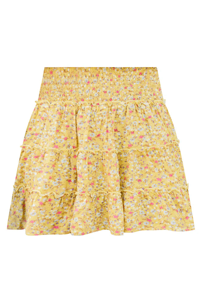 Through The Garden Yellow Floral Mini Skort