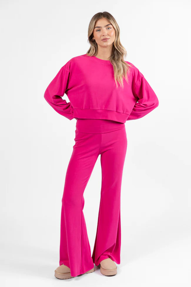 In A Dream Pink Foldover Band Super Soft Flare Pants