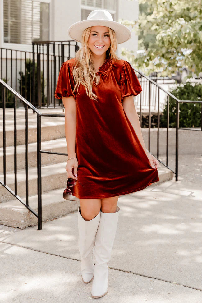 All Fall Long Rust Velvet Mini Dress FINAL SALE