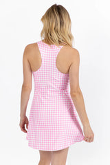 Kick It With Me In Girly Gingham Scoop Neck Active Dress