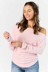 Giving It A Go Light Pink Rib Off The Shoulder Top