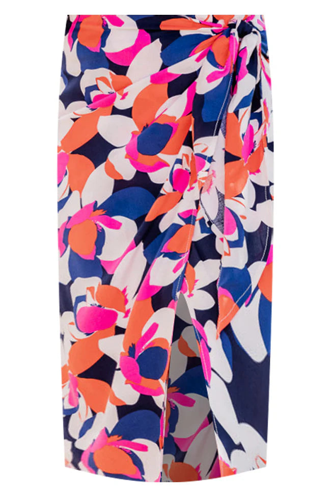 Sophisticated Beauty Navy And Pink Multi Printed Midi Skirt FINAL SALE