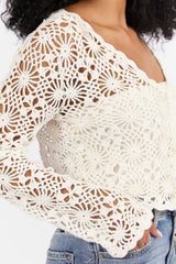 Unbeatable Memories Long Sleeve Ivory Crochet Cardigan