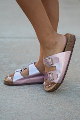 Andrea Pink Metallic Double Strap Sandals SALE