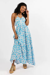 Golden Days Blue Halter Neck Printed Maxi Dress