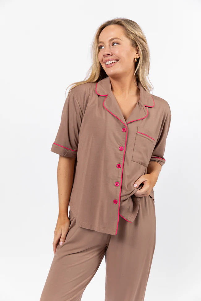 Good To Get Away Brown Pajama Set