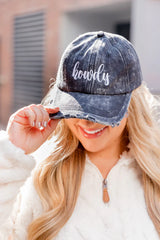 Howdy Embroidered Black Acid Wash Baseball Hat FINAL SALE