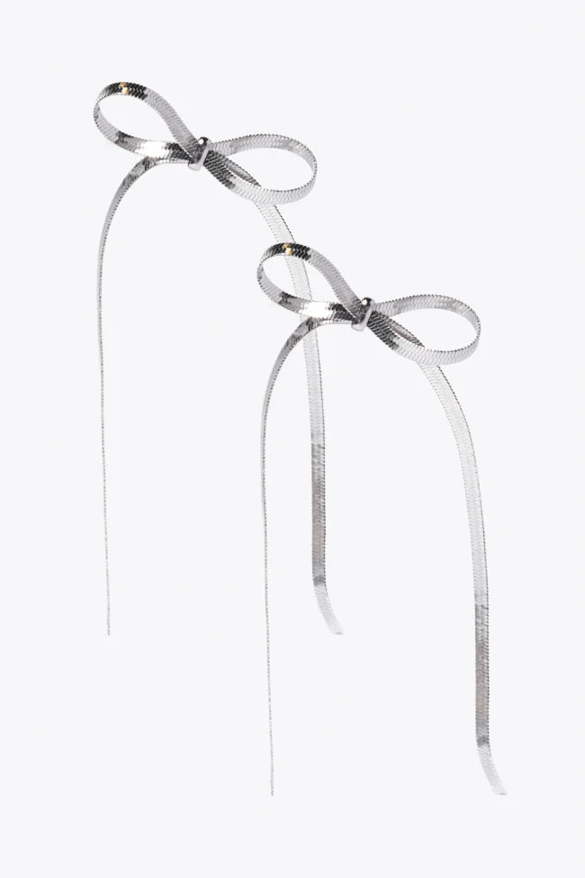 Snake Chain Silver Bow Earrings