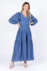 Enchanting Moments Blue Button Detail Maxi Dress