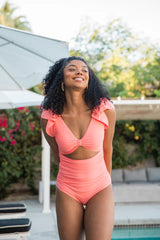 Blowing Bubbles Coral Knotted Front One Piece Swimsuit SALE