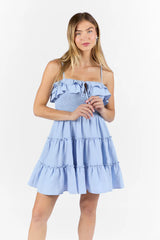 Keep My Promises Light Blue Smocked & Ruffle Detail Dress