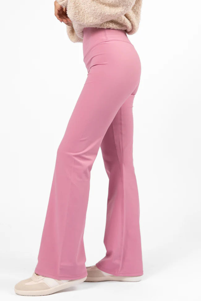 Get Moving Pink Flare Knit Leggings SALE