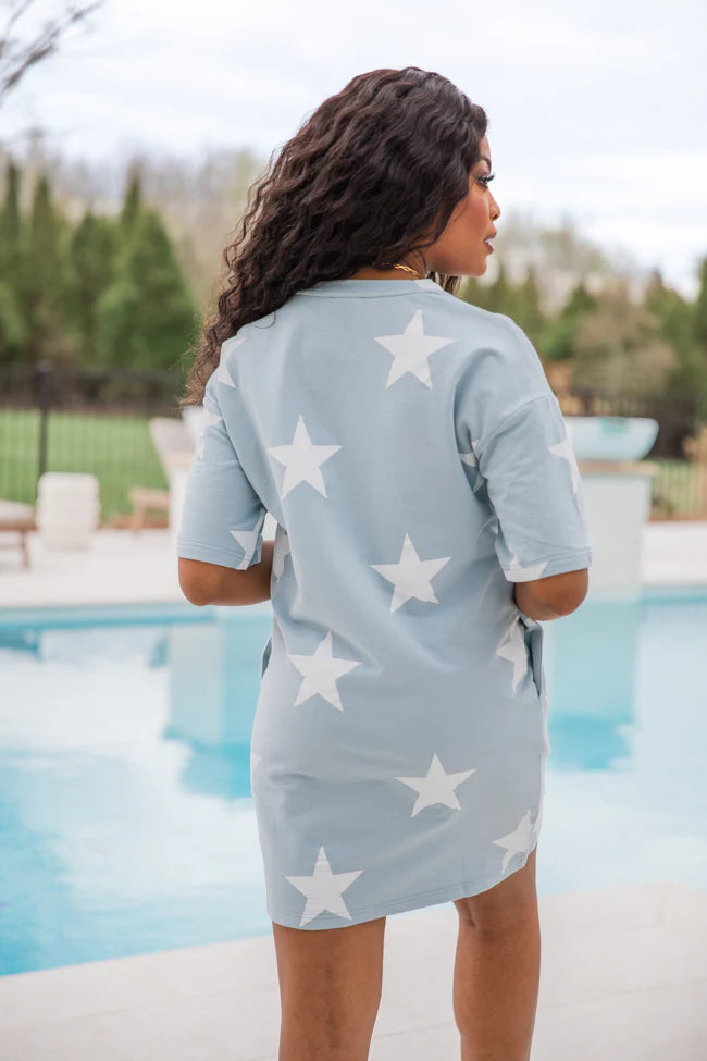 When The Stars Come Out Grey Star Print T-shirt Dress FINAL SALE