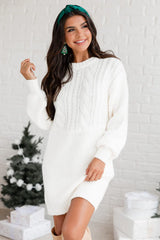 All Is Bright Cream Multi Textured Long Sleeve Sweater Dress FINAL SALE