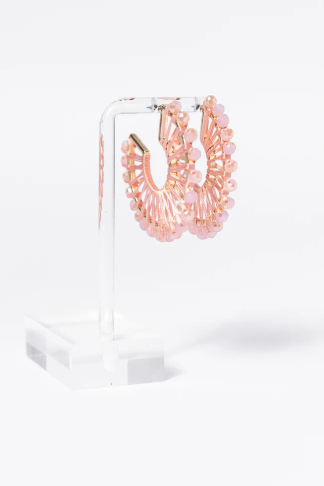 Pink Thread Wrapped Hoop Earrings