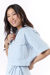 New Ways Ice Blue Cropped Denim Top