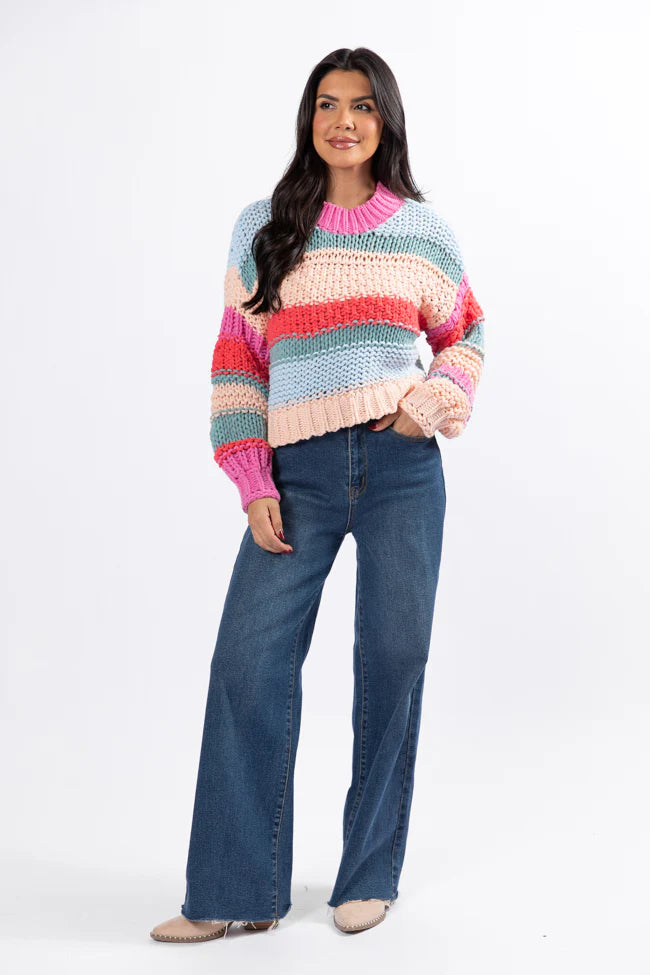 In Line Peach Multi Chunky Striped Sweater