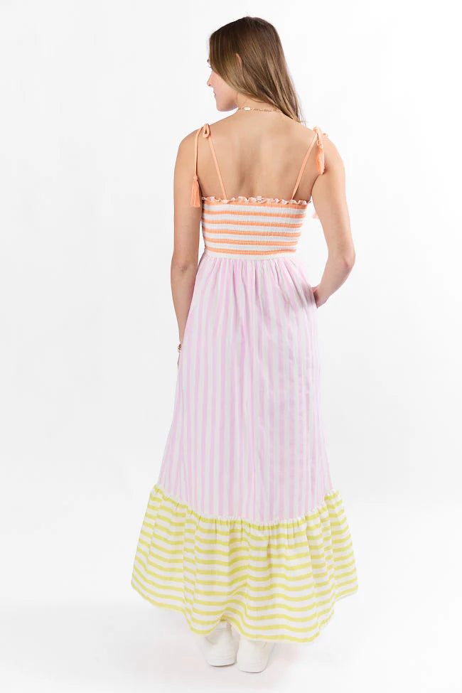 Forever Again Sherbet Striped Color Block Maxi Dress