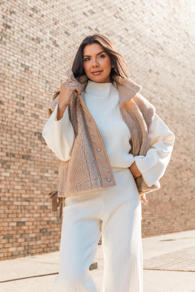 Feel It All Beige Oversized Sherpa Vest