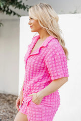 A Dream Life Hot Pink Bubble Collared T-shirt and Shorts Set FINAL SALE