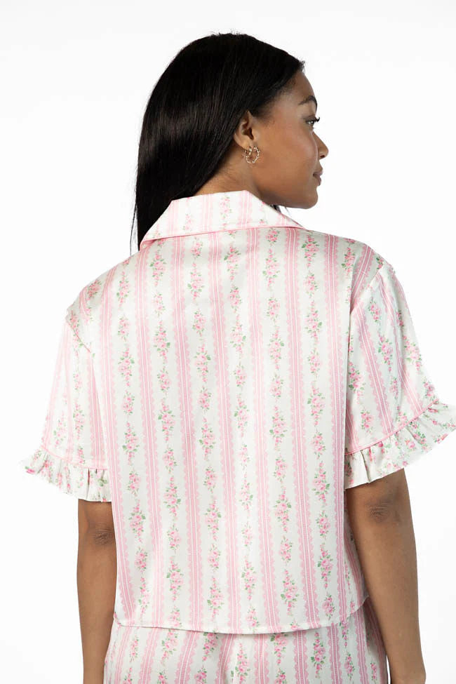 Hitting Snooze Pink Floral Striped Short Sleeve Pajama Top