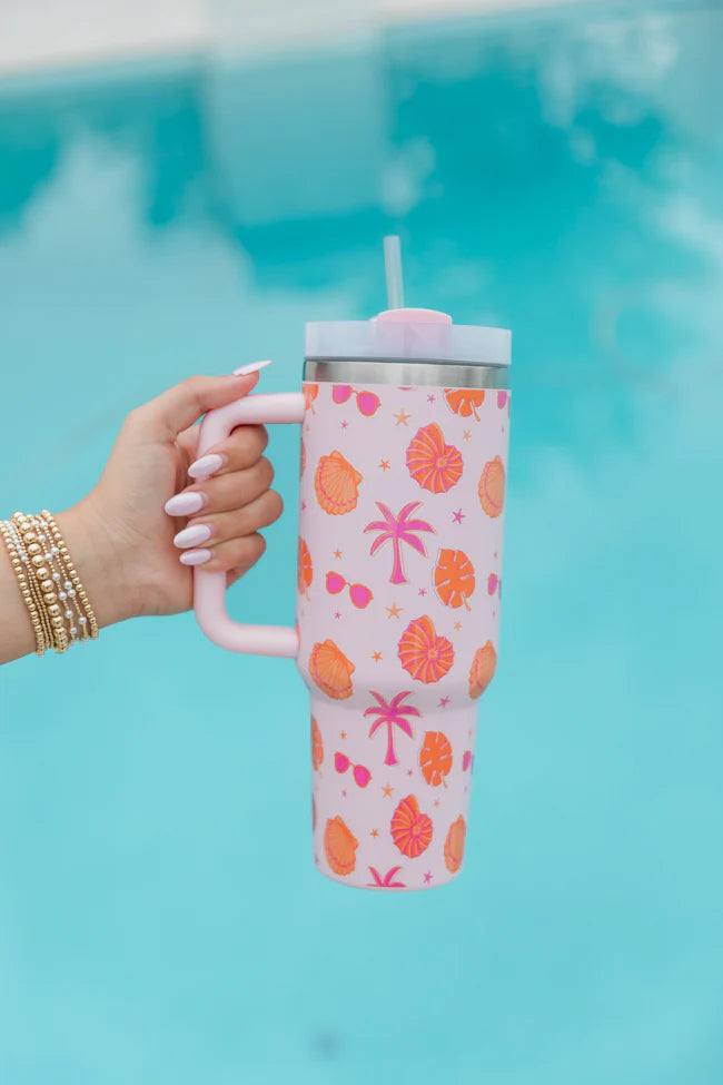 Sippin' Pretty Beachin' It 40 oz Drink Tumbler With Lid And Straw SALE