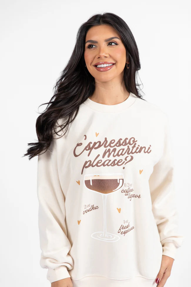 Espresso Martini Please Cream Oversized Graphic Sweatshirt