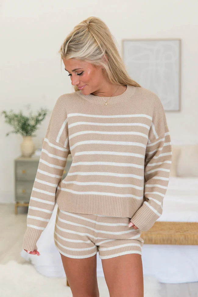 What Goes Around Taupe Striped Sweater Lounge Set SALE