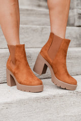 Barbara Camel Suede Platform Booties FINAL SALE