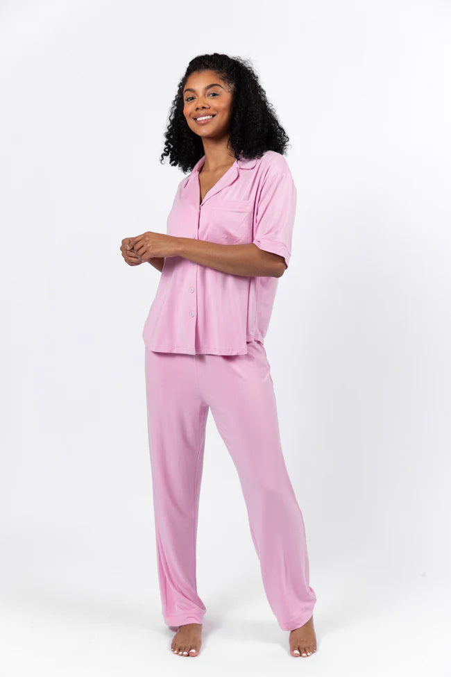 Good To Get Away Pink Bamboo Pajama Set FINAL SALE