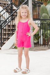 Kid's Walk The Shore Pink Button Front Collared Romper SALE