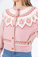 Sunny Meadow Pink Floral Fair Isle Cardigan