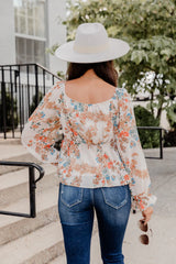 Amuse Me Beige Tie Bust Floral Blouse FINAL SALE