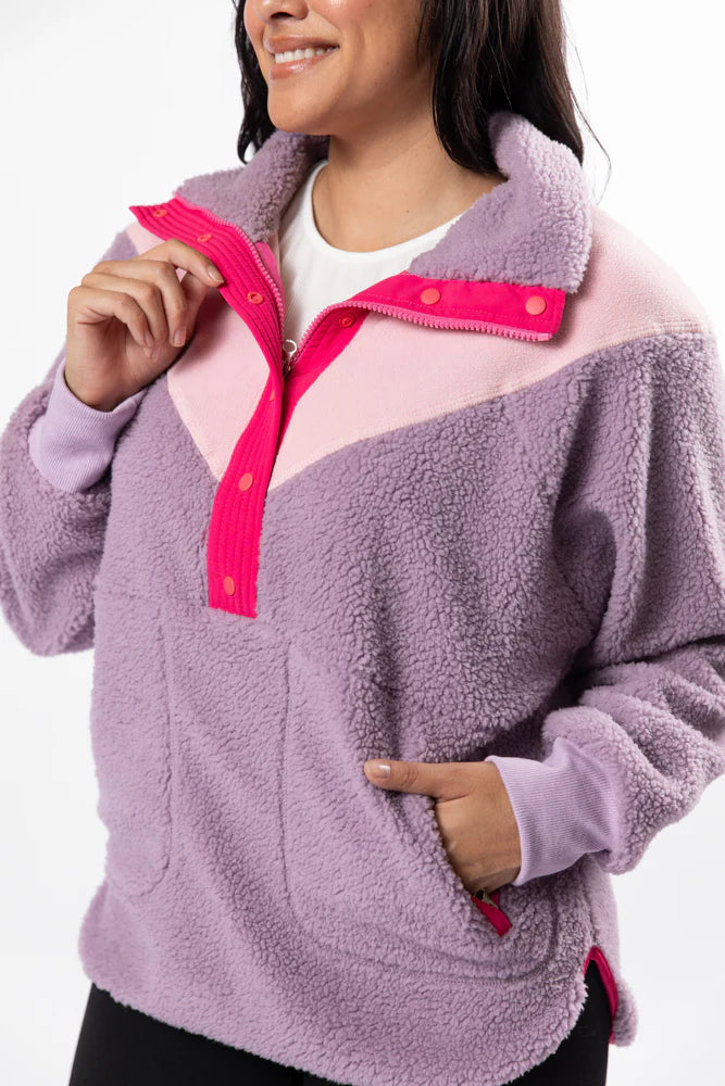 Good Feelings Purple Multi Colorblock Sherpa Pullover SALE