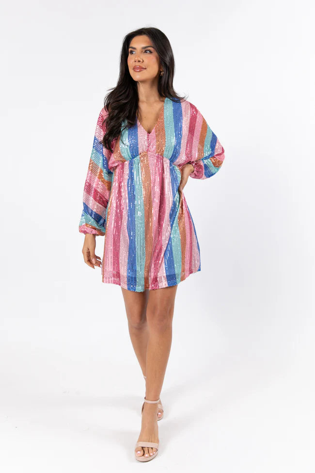 Count On Me Multi Stripe Sequin Dress  FINAL SALE