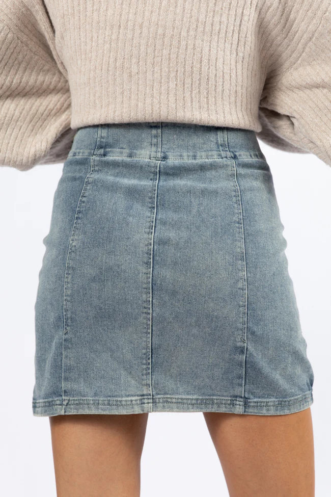 My Time To Shine Medium Wash Side Slit Denim Skirt