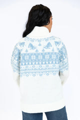 For The Best Ivory and Blue Ski Print Fair Isle Turtleneck Sweater SALE