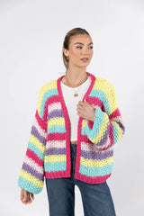 Forgot You Existed Hot Pink Multi Striped Cardigan FINAL SALE