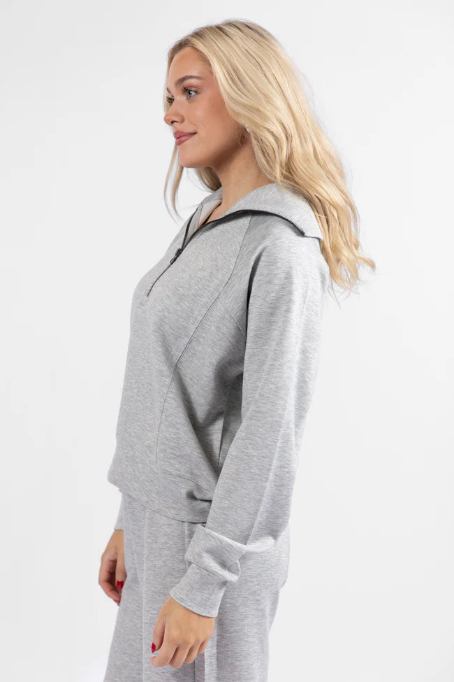 Let's Just Stay Heather Grey Quarter Zip Knit Pullover