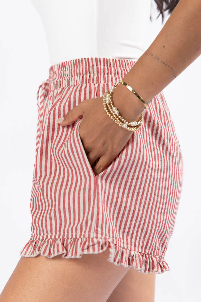 In No Rush Red Stripe Ruffle Hem Boxer Shorts