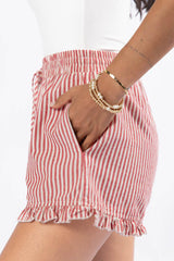 In No Rush Red Stripe Ruffle Hem Boxer Shorts