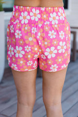 Errands to Run Pink and Orange Floral Check High Waist Shorts SALE