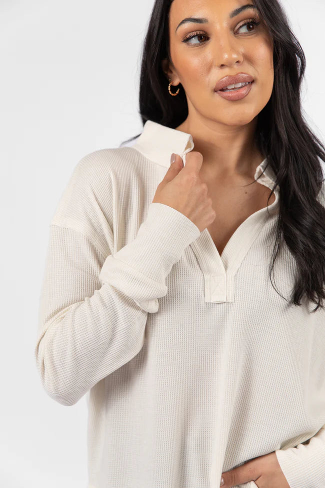 Might Be Love Cream Waffle Collared Knit Top