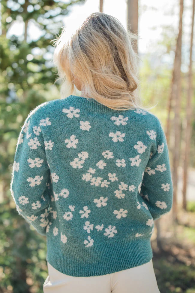 Forget The Rest Sea Green Floral Print Sweater